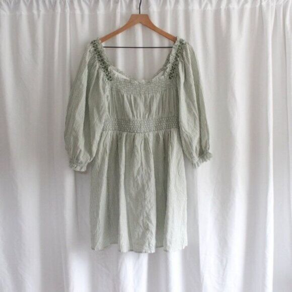 American Eagle Green Cottagecore Striped Smocked Mini Dress Large - Picture 3 of 8